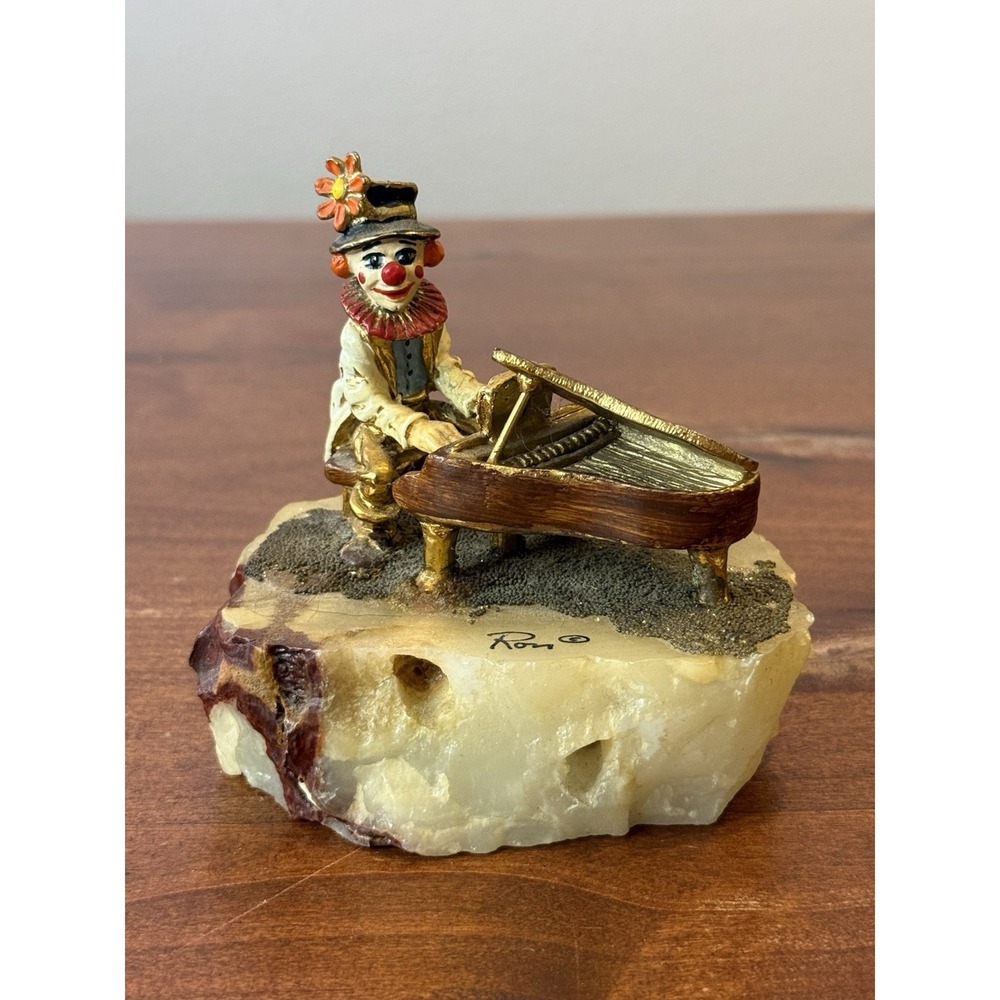 RON LEE Circus Clown 1986 Playing Grand Piano 24 K Gold Signed Art Figure 4"